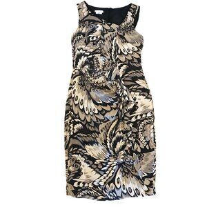 London Times Women's Metallic Peacock Print Cascading Ruffle Midi Dress Size 8‎